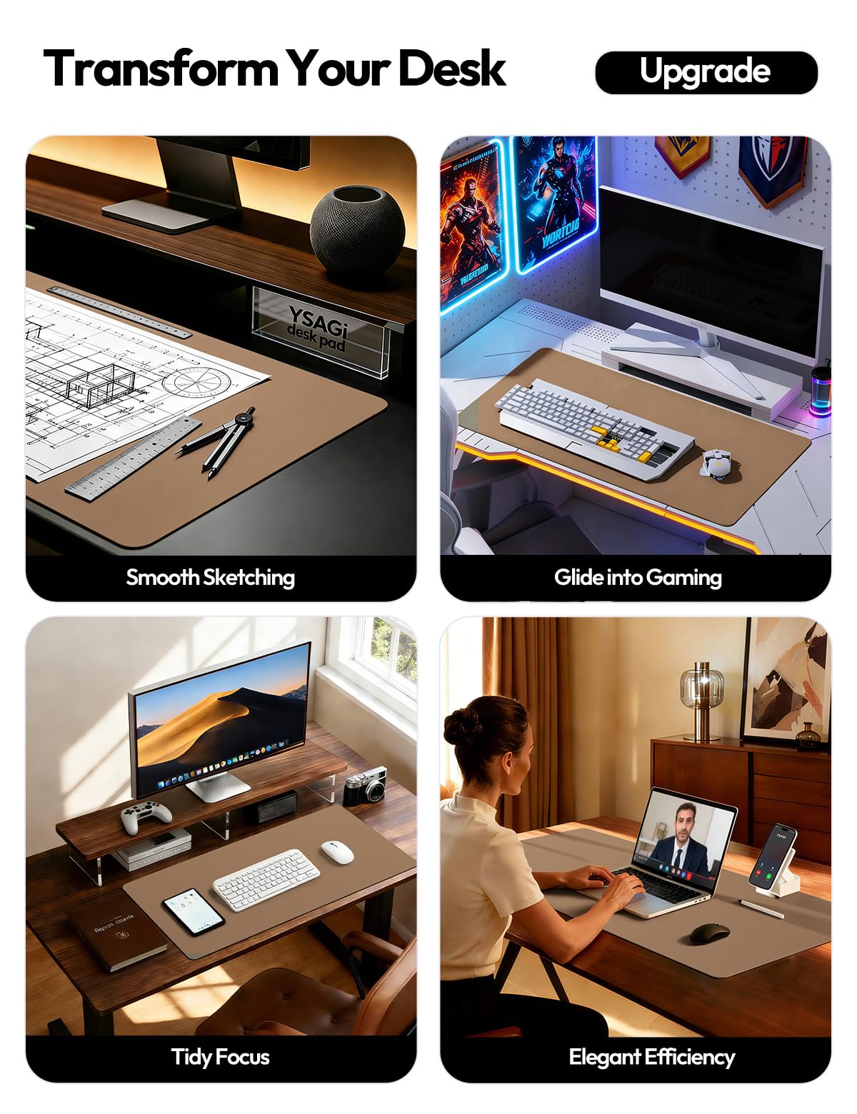 YSAGi Desk Protector&Blotter, Non-Slip Waterproof Leather Mouse Pad