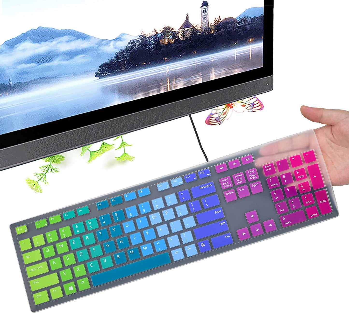 Colorful Keyboard Cover for Dell KM636 Wireless Keyboard/Dell KB216 KB216t KB216p Wired Keyboard/Dell Optiplex 5250 3050 3240 5460 7450 7050/Dell Inspiron AIO 3475/3670/3477 All-in one Desktop,Rainbow