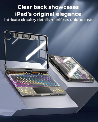 SIEBITU Clear Wireless Keyboard Case for iPad Air 11-inch (M3 2025/M2 2024) & iPad Pro 11-inch 4th 3rd 2nd 1st Gen, 7-Color Backlit with Multi-Touch Trackpad for 10.9” iPad Air 4th/5th Gen, Black