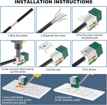 VCE UL Listed Cat6 RJ45 Keystone Jack Insert 25-Pack, 90 Degree Punch Down Keystone Jack Adapter Slim Profile Green