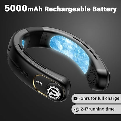 COMLIFE Neck Air Conditioner, 3-Speed Portable Neck Fan with Ice Cooler, 5000mAh Rechargeable Battery Operated Personal Air Conditioner, Hands-Free Bladeless Neck Fan for Sports Travel Outdoor Indoor