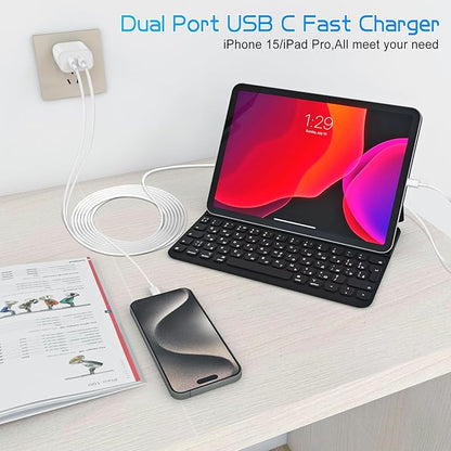 Dual Port USB C Charger for iPhone 16 15,Quick Double USBC Charger Fast Charging Block,2Pack Apple Wall Power Adapter Plug,6FT USB C to C Cable for iPhone 16 Pro/16 Pro Max/15 Pro/15 Plus,iPad Pro/Air