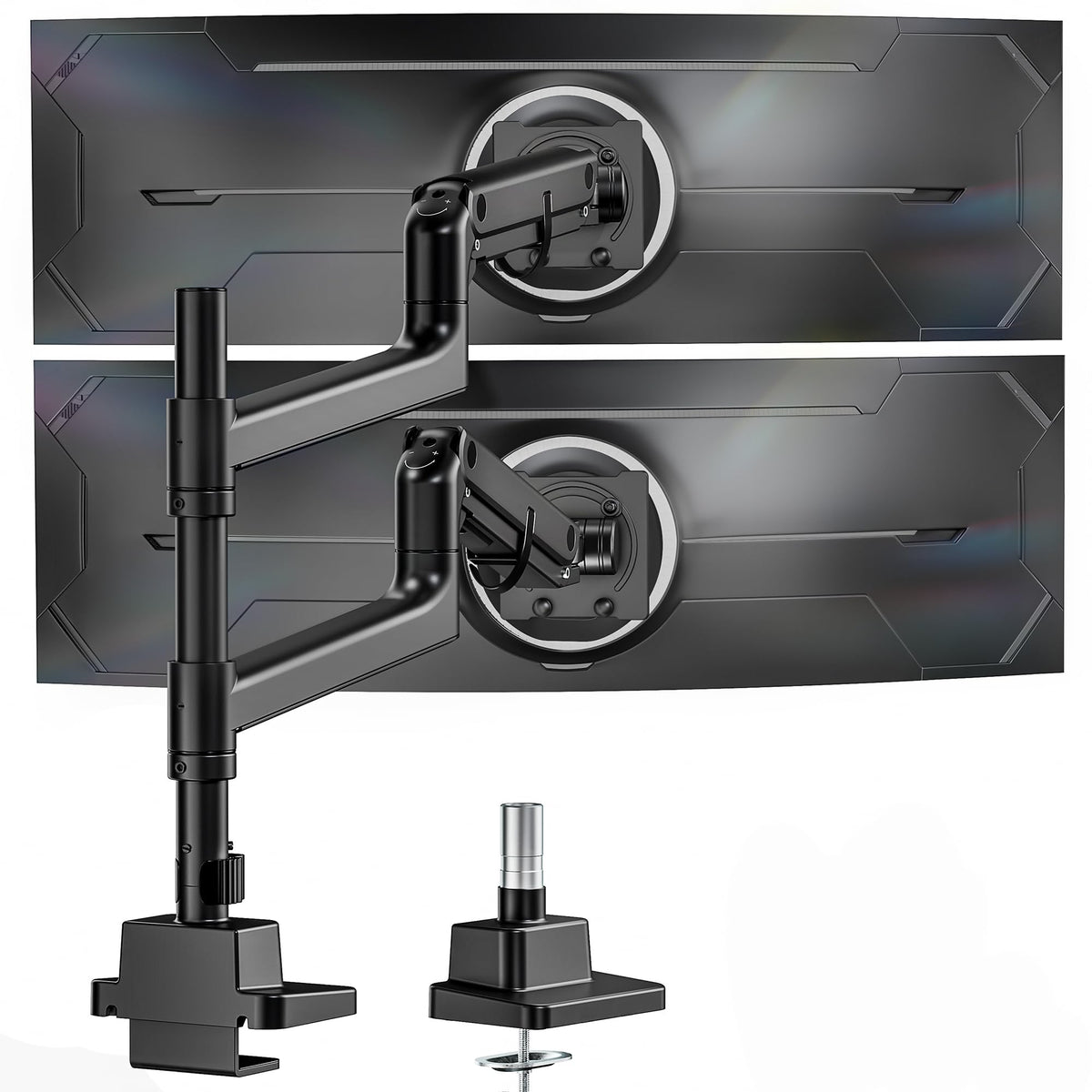 monTEK Dual Monitor Arm, Vertical Stackable 57", Heavy Duty with USB White