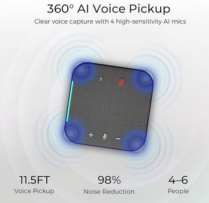 Conference Speaker and Microphone, USB C & Bluetooth Speakerphone for Computer, Laptop Speakers with mic, 360° Voice Pickup, AI Noise Reduction, 20H Call Time, Online Meetings