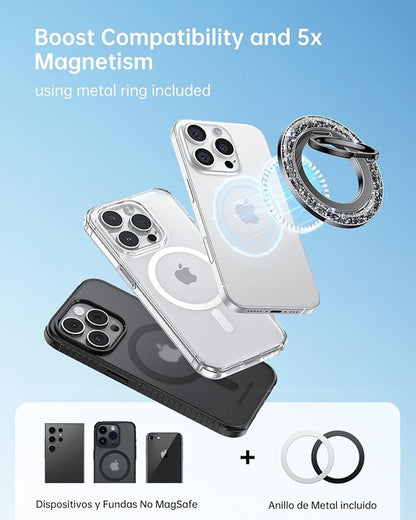 SYNCWIRE Magnetic Phone Ring Holder for MagSafe - Glitter Phone Grip Stand with 360° Rotation & Reinforced Hinge, Compatible with iPhone 16 15 14 13 Pro Max Plus MagSafe Accessories - Glitter Black