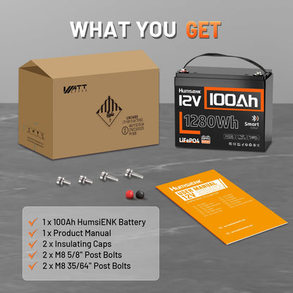 HumsiENK 12V 150Ah LiFePO4 Lithium Battery 4 Pack- BCI Group 31 with Bluetooth | Built-in 110A BMS & Low-Temp Protection | 15000+ Deep Cycles for Solar RV Marine Off-Grid