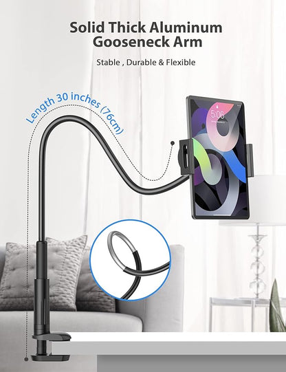 Tablet Stand Holder for Bed, Gooseneck Mount with Adjustable Flexible Arm Compatible with iPad Air Pro Mini, Samsung Tab, Nintendo Switch Kindle Other 4.7"-12.9" Device
