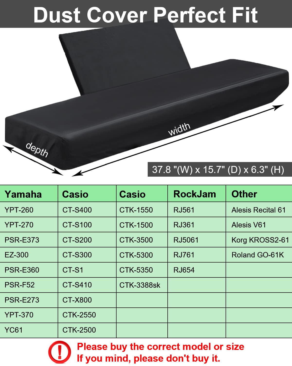 Stretchy Electric Piano Keyboard Covers - Waterproof Elastic Lock Music Keyboard Protector (61 Keys, Black)