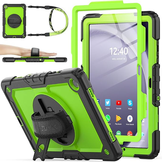 SEYMAC stock Case for Samsung Galaxy Tab A11+ Plus/A9+ Plus 11'', Full-Body Drop Protection Case with Screen Protector Pencil Holder [360° Rotating Hand Strap] &Stand, Green+Black