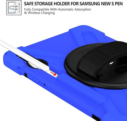 BRAECN for Samsung Galaxy Tab S6 case 10.5 Inch 2019 (with S Pen Holder),Heavy Duty Drop Protection Rugged Case with [Hand Strap][Rotating Stand][Shoulder Strap],No Support Samsung Key Board–Blue
