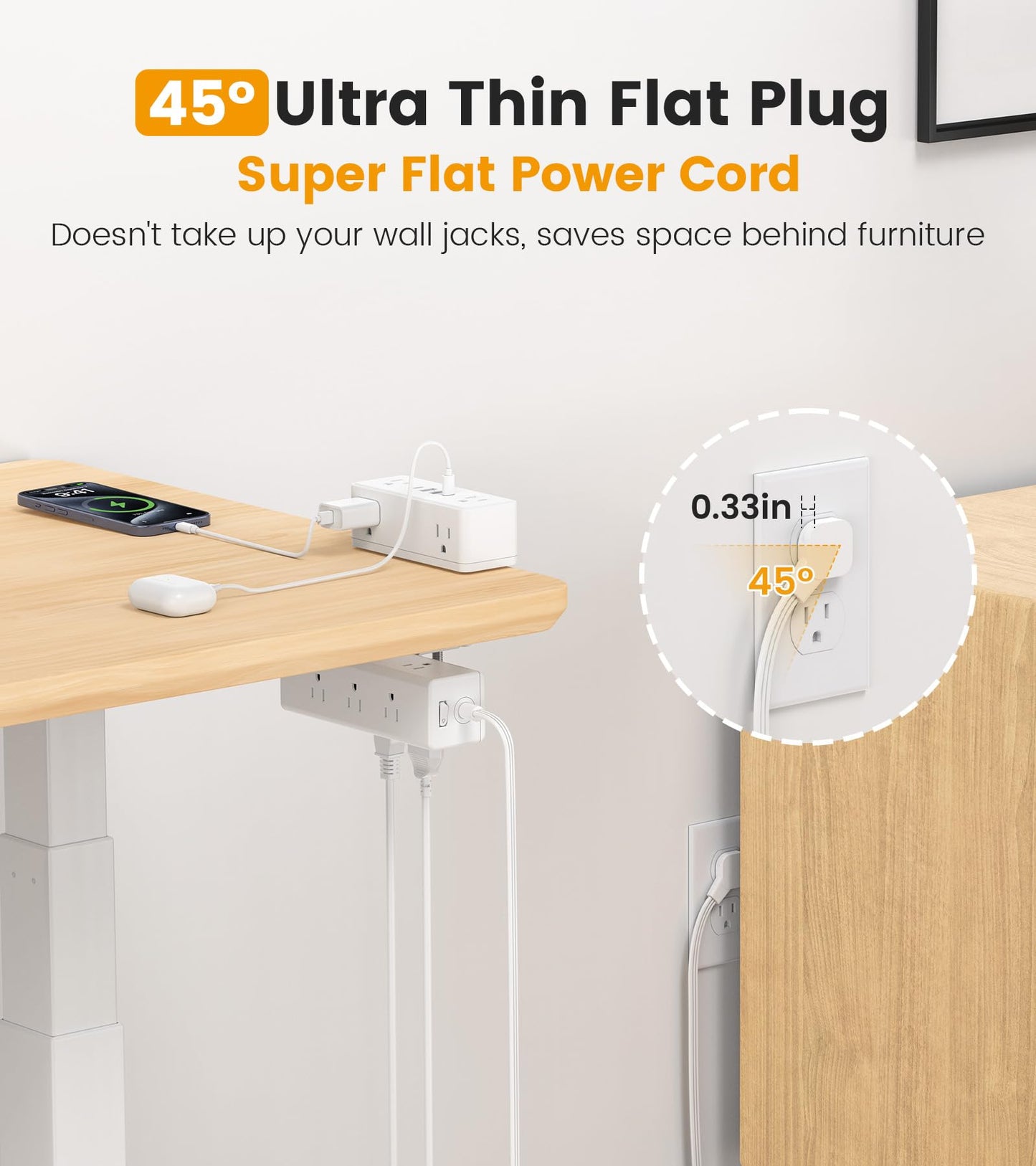 VILONG Dual Layer Desk Clamp Power Strip, 13 Outlets, 20W USB-C, 10FT Cord