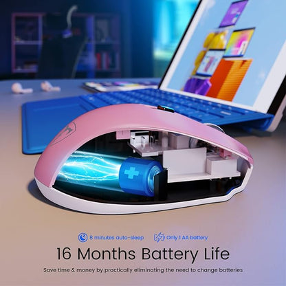 D-09 Wireless Mouse for Laptop - Ergonomic Plus Computer USB Cordless Mice, Ergo Grips, Lightspeed 5-Level 2400 DPI, 16 Months Battery, Portable for PC Mac Chromebook, 6 Button, Flamingo Pink