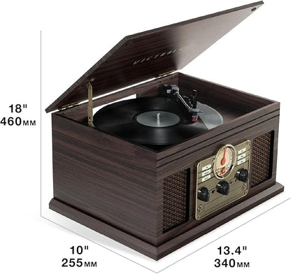 Victrola The Quincy 6-in-1 Bluetooth Record Player & Multimedia Center with Built-in Speakers – 3-Speed Turntable, CD & Cassette Player, AM/FM Radio, Wireless Music Streaming (Natural)