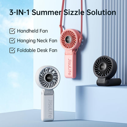 JISULIFE Portable Handheld Fan Life7: 3-in-1 Hand, Desk & Neck Fan-Pink