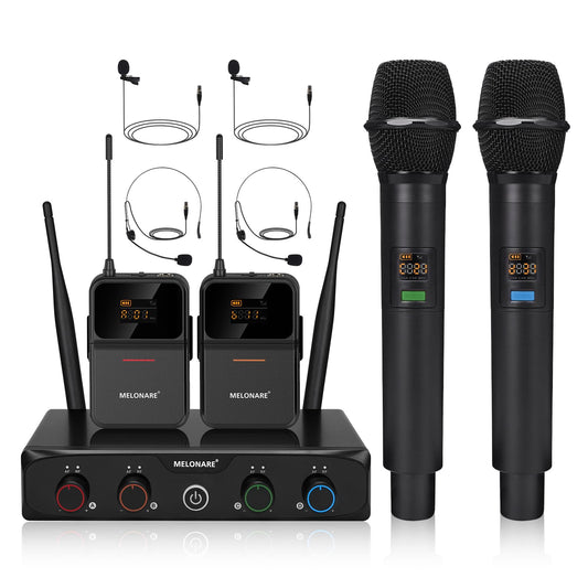 MELONARE 4x10 Freq. UHF Wireless Microphone System, 200FT Stable Signal
