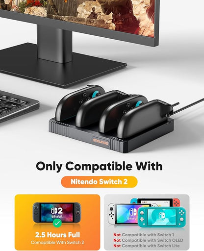 Snowkids Charging Dock Compatible for Nintendo Switch 2 Joy-Con Controllers - Simultaneous Fast Charger Station, Magnetic, Reversible Connection, Overcharge Protection & LED Indicators