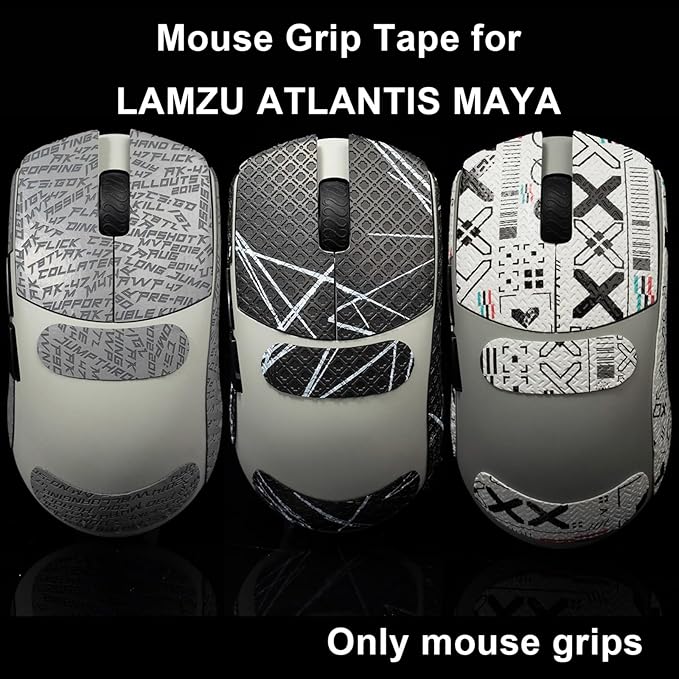 Grip Tape for Lamzu Atlantis Maya - Anti-Slip,Enhanced Control, Sweat Resistance,Improves FPS Gaming Grip & Mouse Protection [Pre-Cut] CS White 0.3mm