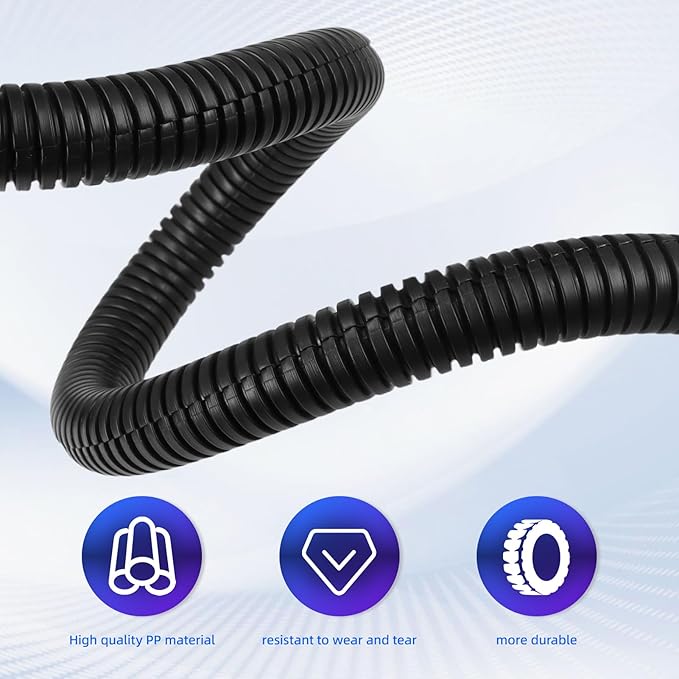 Split Wire Loom Tubing,10,25ft Cord Protectors from Pets No Chew, Flexible Wire Covers Cord Protectors, Protective Split Cable Sleeve for Automotive Home Industrial Wires(Black, 0.3inch-10ft)