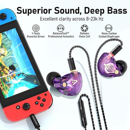 Vibes 202M Wired Earbuds - HiFi in Ear Monitor Headphones - Noise-Isolating Ear Buds w/ Mic - Clear Sound, Deep Bass & Comfort-Fit Gaming Earphones - MMCX to 3.5mm & Silver Plated Cord, Carrying Case