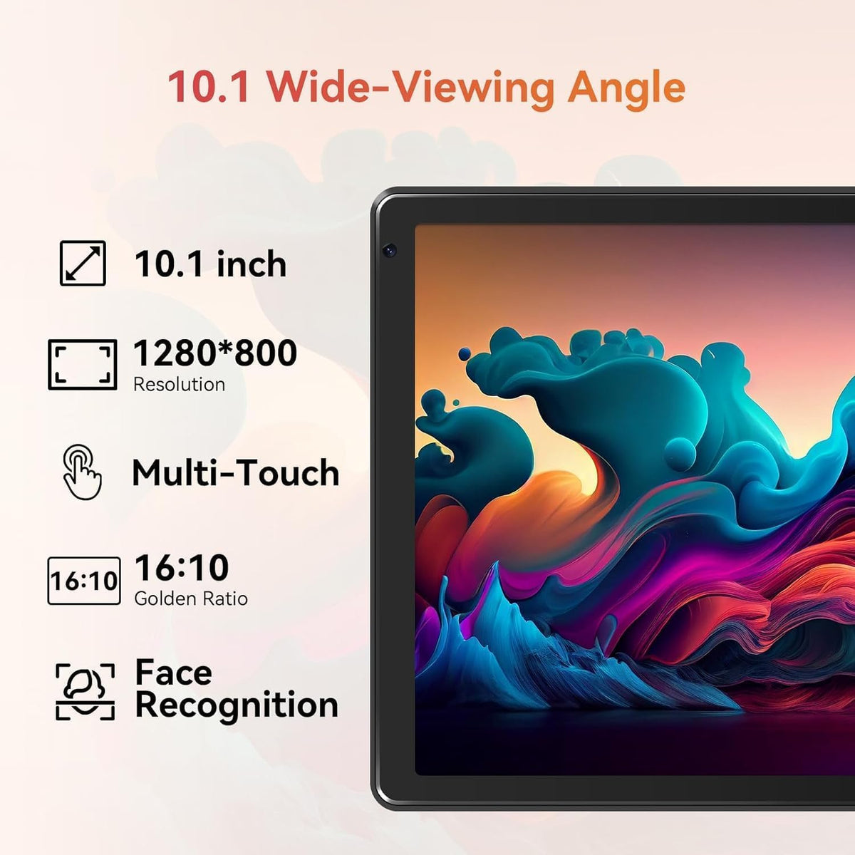 Android Tablet with 10.1 inch 1280 * 800 IPS HD Touchscreen, Octa-Core Processor, 64GB Storage, 1TB TF Card Expandable, 5G/2.4G WiFi, BT 5.0,Dual Camera, Tablet for Study, Business&Entertainment
