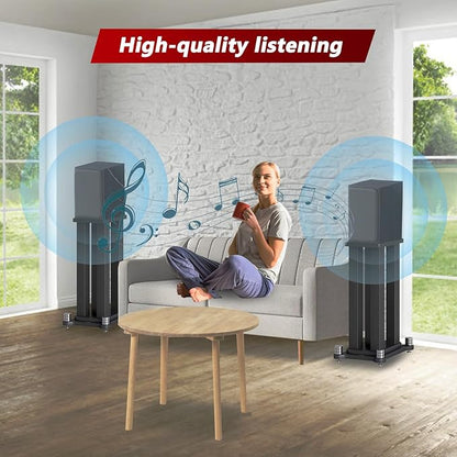 A Pair of Universal Speaker Stands, Heavy Duty Speaker Stands Holds Bookshelf Speaker Satellite Speaker Large Speaker, Vibration-Absorbing MDF Design, Holds 88lbs Speaker (Black, 50cm/19.6in)