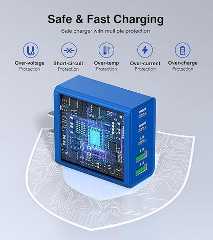 50W USB C Fast Charger Cube,2 Pack PD+QC Charging Block Power Adapter 5 Port Wall Mount Plug for iPhone 16 15 14 13 12, Motorola, LG, Google Pixel 6a/6 Pro/6/5a/5/4/4A Box Brick (Dark Blue)