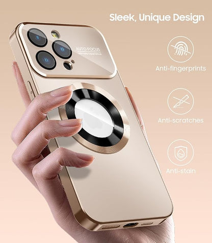 Magnetic for iPhone 16 Pro Case, Compatible with MagSafe, Built-in Camera Lens Protector, Logo View, Military Grade Drop Protection Phone Cover, Desert Titanium