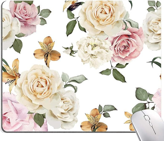 Mouse Pad, Vintage Roses Flower Floral Mouse Pad Rectangle Custom Designs, Waterproof Anti-Slip Rubber Mousepad Office Accessories Desk Decor Wireless Mouse Pads for Computers Laptop