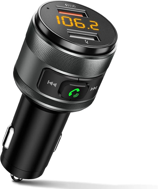 IMDEN Bluetooth 6.0 FM Transmitter for Car, MP3 Music Player Wireless Radio Adapter Kit with QC 3.0 Fast Charger, Hands-Free Calling, Supports USB Drive for 12V/24V Vehicles