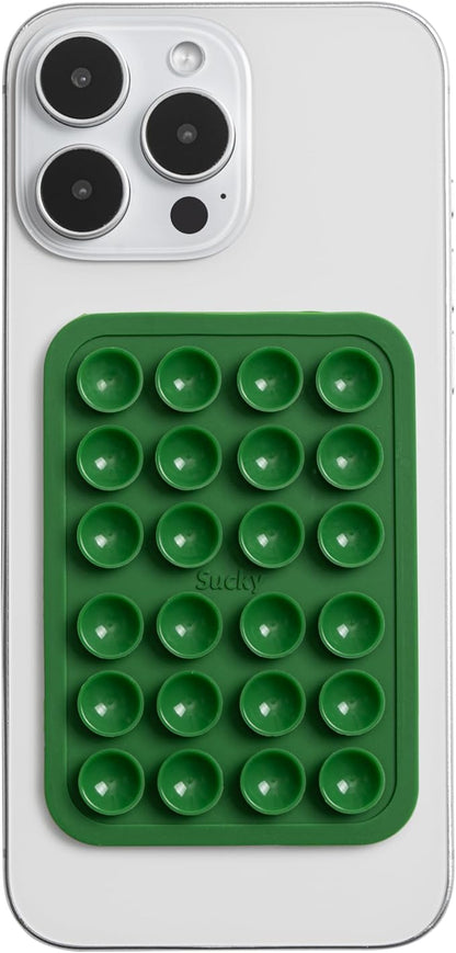 SUCKY Silicone Suction Phone Case Adhesive Mount - Anti-Slip Holder, Hands-Free Fidget Toy, Phone Accessory for iPhone and Android - Sticky Grip for Selfies, Videos, and Tiktok - Pine Green