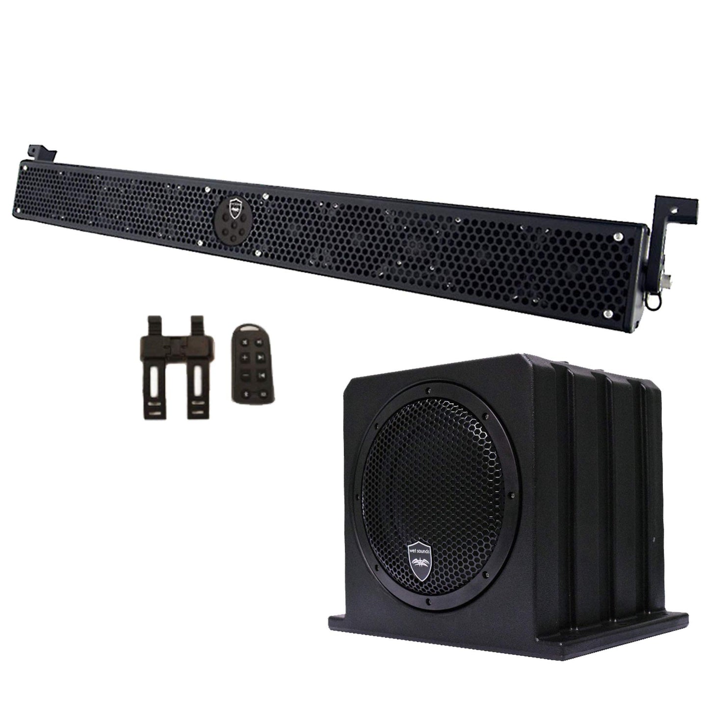Wet Sounds Package - Black Stealth 10 Ultra HD Sound Bar w/Remote and AS-10 10" 500 Watt Powered Stealth Subwoofer
