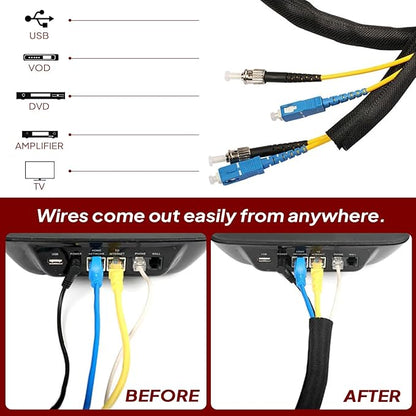 Black Braided Cable Management Sleeves Wire Loom Tubing Cord Protector Self-Wrapping (1/2"-12Feet)