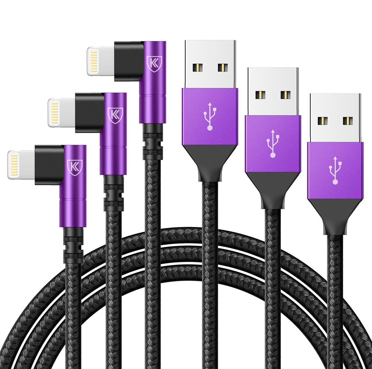 90 Degree iPhone Charger 6FT [Apple MFi Certified] 3Pack USB C to Lightning