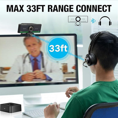 1080P Webcam with Mics, Auto Light Correction, USB Plug&Play, Privacy Cover, Computer Webcam Connect Bluetooth Headset/Earphone/Speaker, Full HD for Business Meetings & Live Streaming