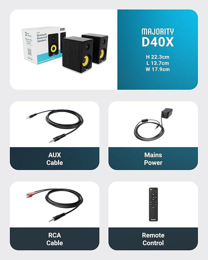 Majority Powered Bluetooth Bookshelf Speakers | Studio Monitors Speaker Set | 2.0 Home Studio Lecturers for PC & Turntables | Bluetooth Powered with RCA, Optical, USB & AUX Playback D40X