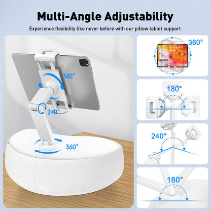 AboveTEK Tablet Pillow Stand for Bed, Hands-Free 360° Adjustable iPad Pillow Holder for Lap Reading w/Soft Bean Bag, Ideal Gift for Mom, Fits 4.7" to 12.9" Tablet, Phone, Kindle, White