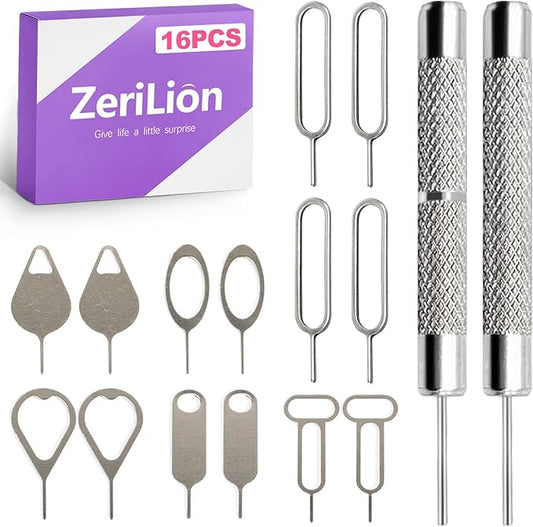 ZeriLion 16 Pack SIM Card Ejector Tool Kit, Phone Tray Opener Pin for Easy Removal, Standard Key for Most Cell Phones, Tablets and Other Mobile Devices