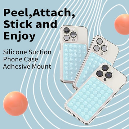Octobudy Silicone Sticky Grip Suction Cup Phone Mount - Double Sided, Higher Suction Power Holder for Hands-Free Selfies & Videos,Silicone Phone Sticky Grip Compatible iPhone Android（Blue）