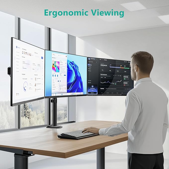 WALI Triple Monitor Mount, Heavy Duty Triple Monitors Stand for 13-27 inch Screens, Adjustable 3 Monitor Desk Mount with Swivel, Tilt, Rotation, Clamp & Grommet Base Kit (M003SN), Black