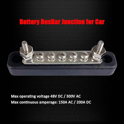 2 x #10 (M5) Studs Power Distribution Block with 5 x #8 (M4) Screws, Ampper 4.2" Bus Bar 12V Power Distribution Terminal Block Battery Busbar for Car Audio Solar (Black)