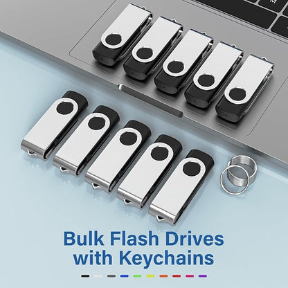 USB Flash Drives 2GB 10 Pack, Wooolken USB 2.0 Thumb Drives with Keychains Memory Stick USB Drive Pendrive for PC Laptop Computer (Black)
