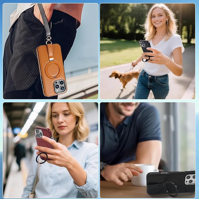 Leather Case, Suitable for iPhone 15 Pro Max Case, Invisible Magnetic Design, Equipped with a Lanyard and Foldable Stand, Black, Yellow and red (Yellow, iPhone 15 Pro Max)