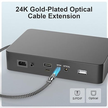 EMK Optical Cable Extension, 24K Gold-Plated Optical Audio Cable Toslink Female to Male Audio Extended Cable Compatible for Sound Bar (1.5 Feet/0.5M, Optic Extension, Silver2)
