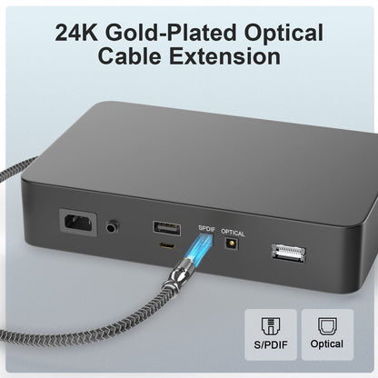 EMK Optical Cable Extension, 24K Gold-Plated Optical Audio Cable Toslink Female to Male Audio Extended Cable Compatible for Sound Bar,Home Theater (3 Feet/1M, Optic Extension, Silver2)