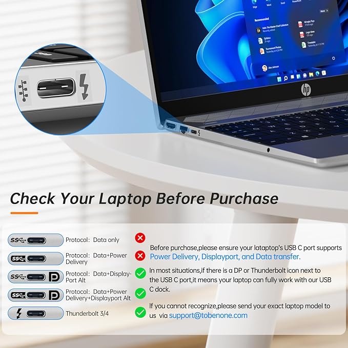 TobenONE USB C Docking Station Dual Monitor with 100W GaN Charger, Laptop Dual HDMI Docking Station with 7 USB, SD/TF, Ethernet, and Audio/Mic, 15 in 1 USB C Dock for Windows, and ChromeOS
