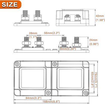 Heavy Duty 400A 12-48V Tin-Plated Copper Block Bus Bar 8xM10(3/8") Studs Independent Modular Positive Negative Ground Battery Junction Block Buss Bar for Solar System Marine Truck Boat