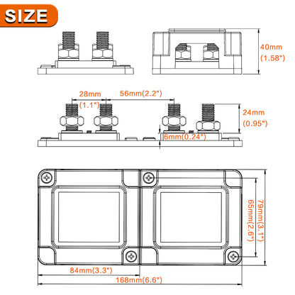 AMOMD Heavy Duty 400A 12-48V Tin-Plated Copper Block Bus Bar 8xM10(3/8") Studs Independent Modular Positive Negative Ground Battery Junction Block Buss Bar for Solar System Marine Truck Boat