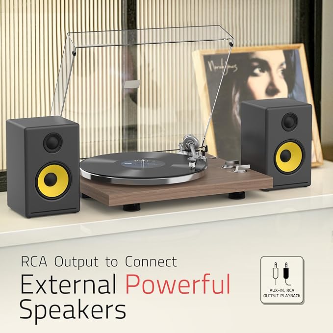 Turntables Record Player with Wireless Output Connectivity Vinyl Player Belt-Drive Support 33 45 RPM Speed Phono Line USB Digital to PC Recording with Advanced MM Cartridge ATN3600L Light Brown