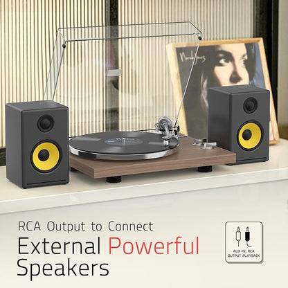Turntables Record Player with Wireless Output Connectivity Vinyl Player Belt-Drive Support 33 45 RPM Speed Phono Line USB Digital to PC Recording with Advanced MM Cartridge ATN3600L Light Brown