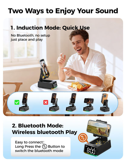 Bluetooth Speaker Birthday Gift for Men:Induction Cell Phone Stand Black